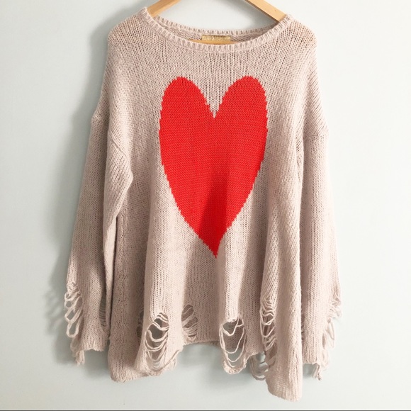 Wildfox Sweaters | Wildfox White Label Happy Heart Distressed Sweater | Poshmark